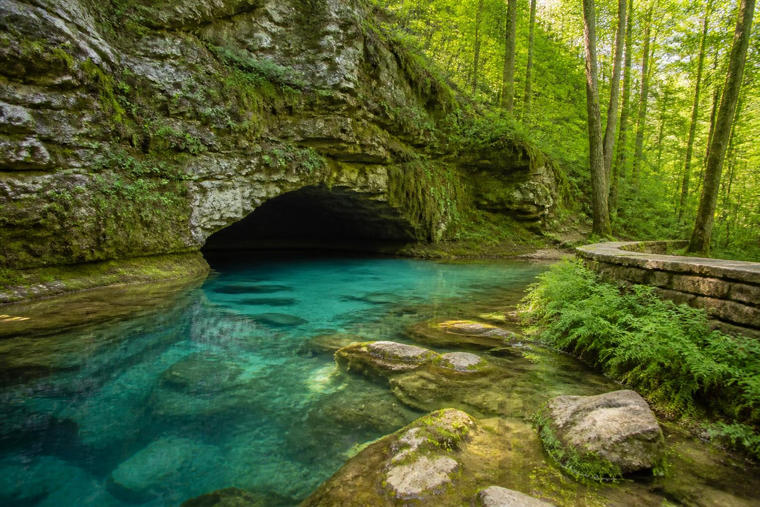 Fresh spring water flowing from a cave at Rolater Park, Cave Spring, GA